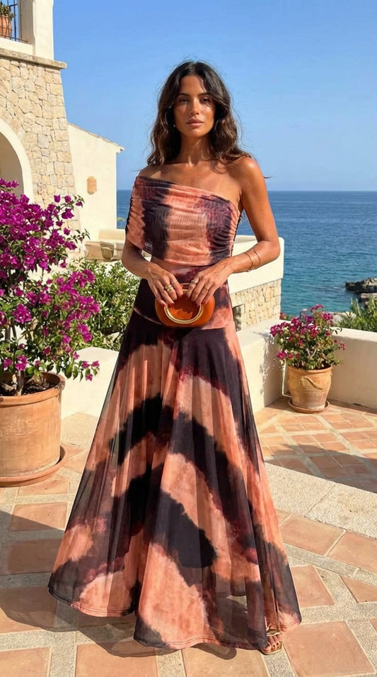 Lidia Nova Vestido Toledo Estampado Naranja y Marrón