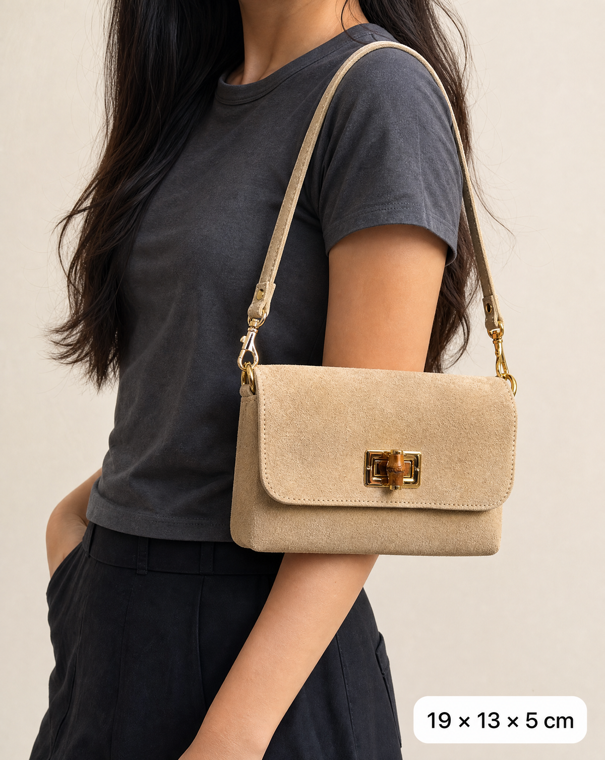 Bolso de Hombro de Piel Gamuzada con Bandolera para Mujer