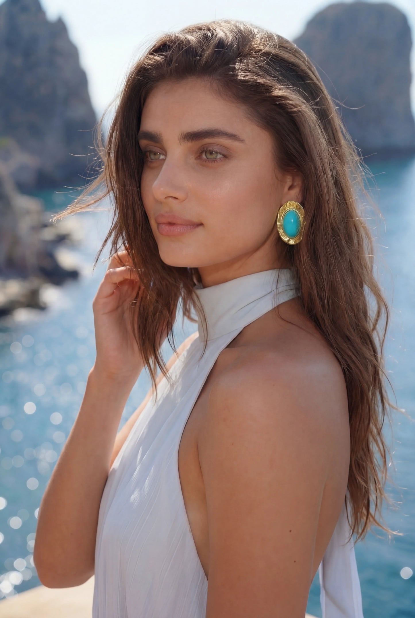 Pendientes Mi Tienda Capri Turchese con Acabado Dorado Turquesa