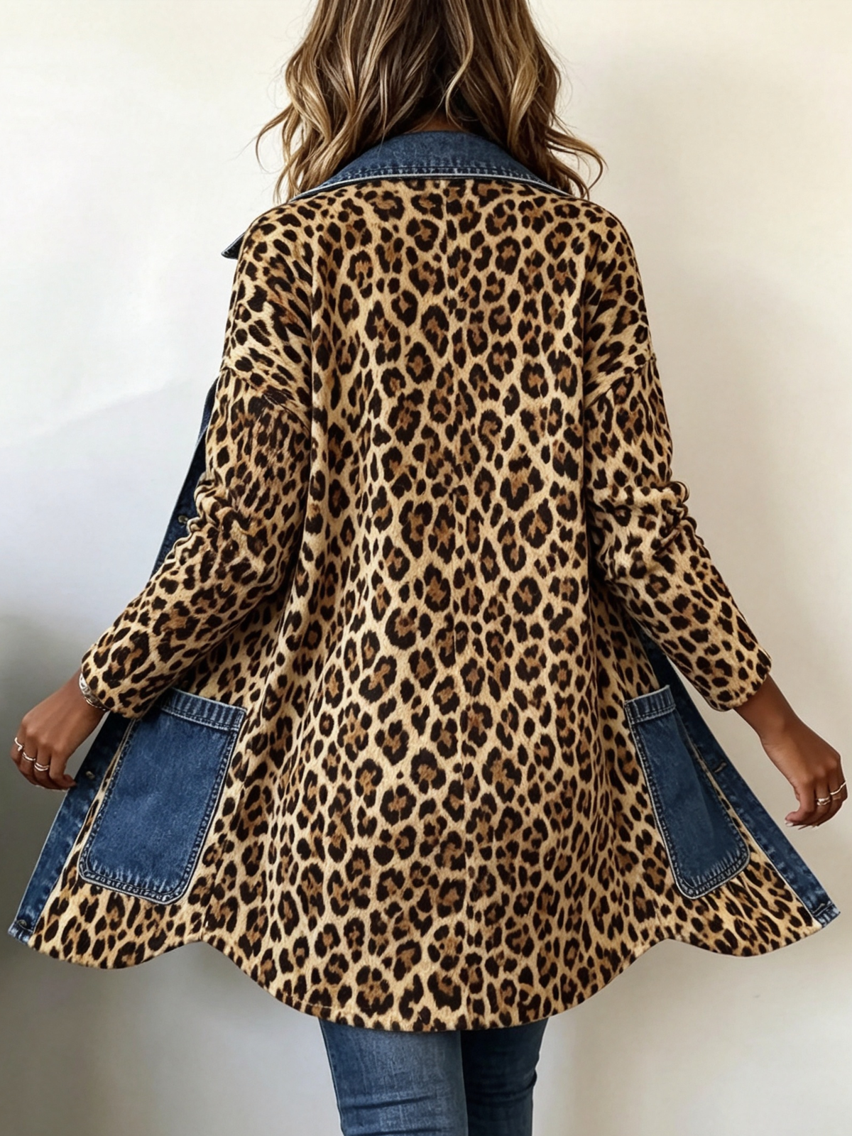 Hodora Lorena Chaqueta Larga de Leopardo y Jean para Mujer Leopardo