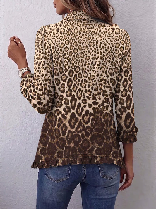 Hodora Nazaret Chaqueta de Leopardo con Volantes para Mujer