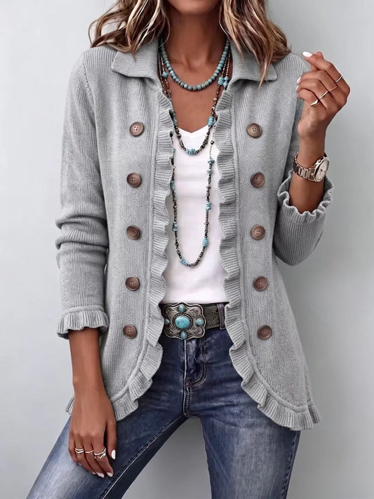 Hodora Eloísa Chaqueta de Punto con Volantes para Mujer Gris
