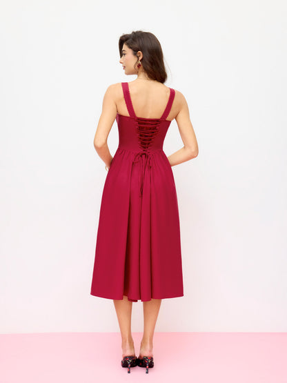 Cider Vestido Maxi Acampanado con Escote en U y Cordones