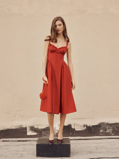 Cider Vestido Maxi Acampanado con Escote en U y Cordones