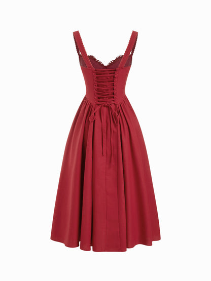Cider Vestido Maxi Acampanado con Escote en U y Cordones