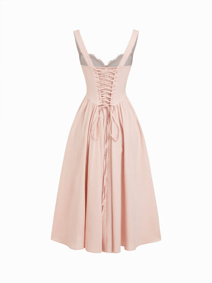 Cider Vestido Maxi Acampanado con Escote en U y Cordones