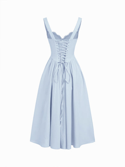 Cider Vestido Maxi Acampanado con Escote en U y Cordones