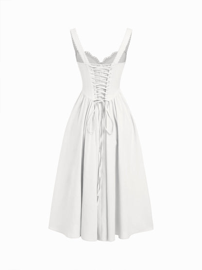 Cider Vestido Maxi Acampanado con Escote en U y Cordones