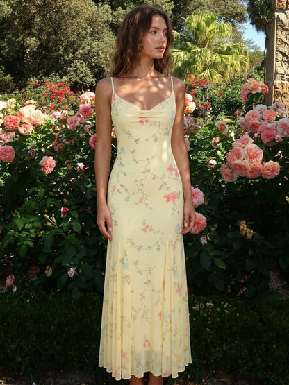 Vestido Maxi de Malla con Flores y Escote Corazón Cider