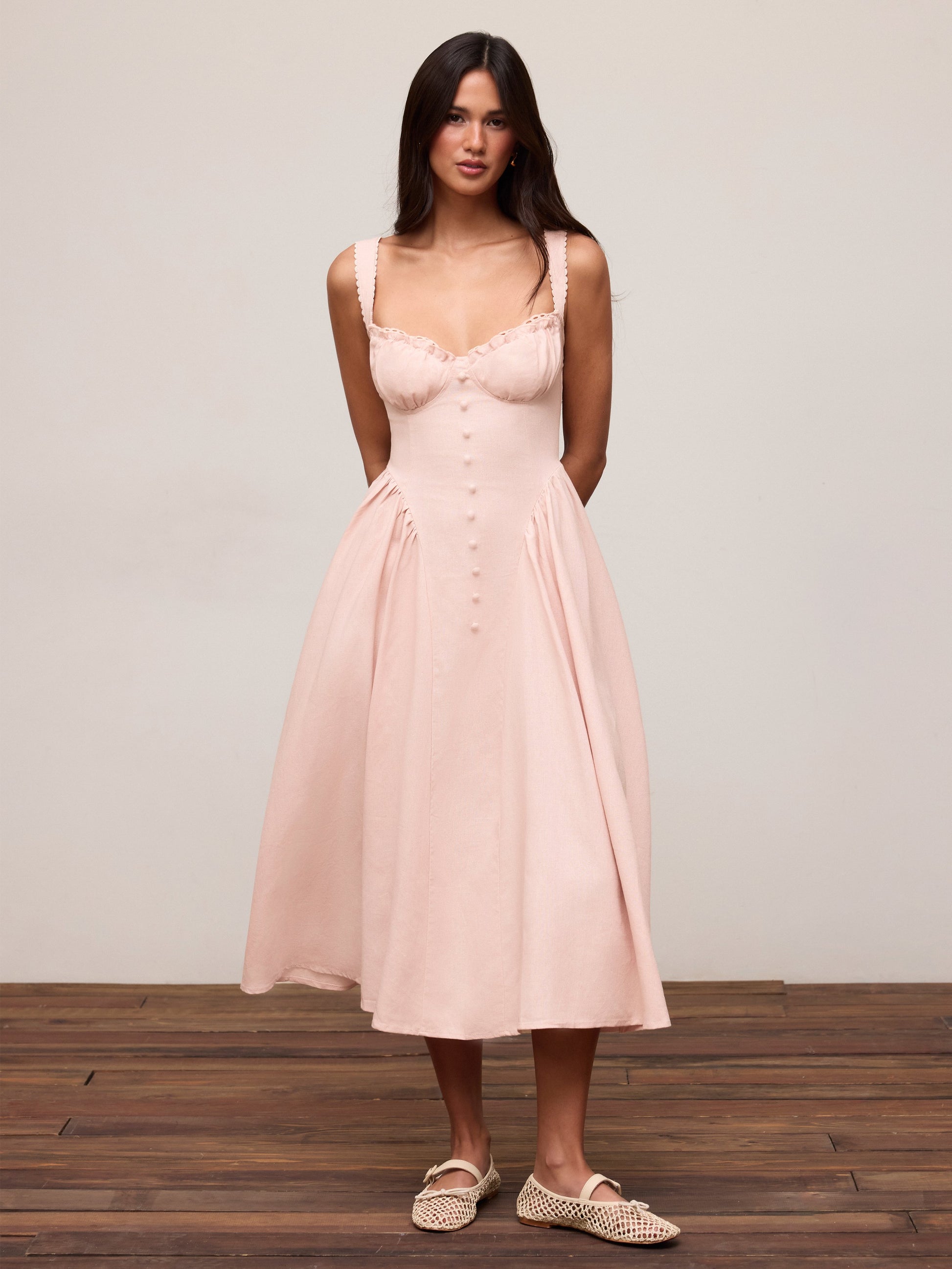 Cider Vestido Maxi Acampanado con Escote en U y Cordones