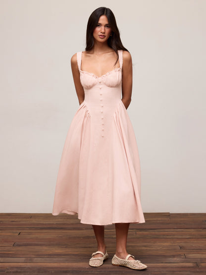 Cider Vestido Maxi Acampanado con Escote en U y Cordones