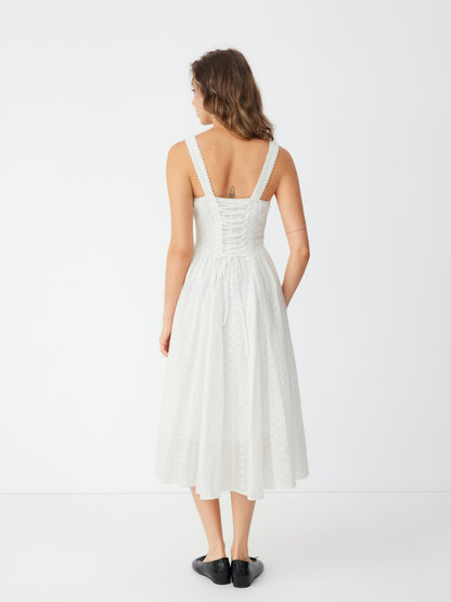 Cider Vestido Maxi Acampanado con Escote en U y Cordones