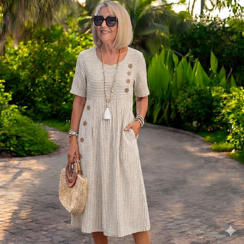 Julia Vestido Midi a Rayas Ligero y Vaporoso
