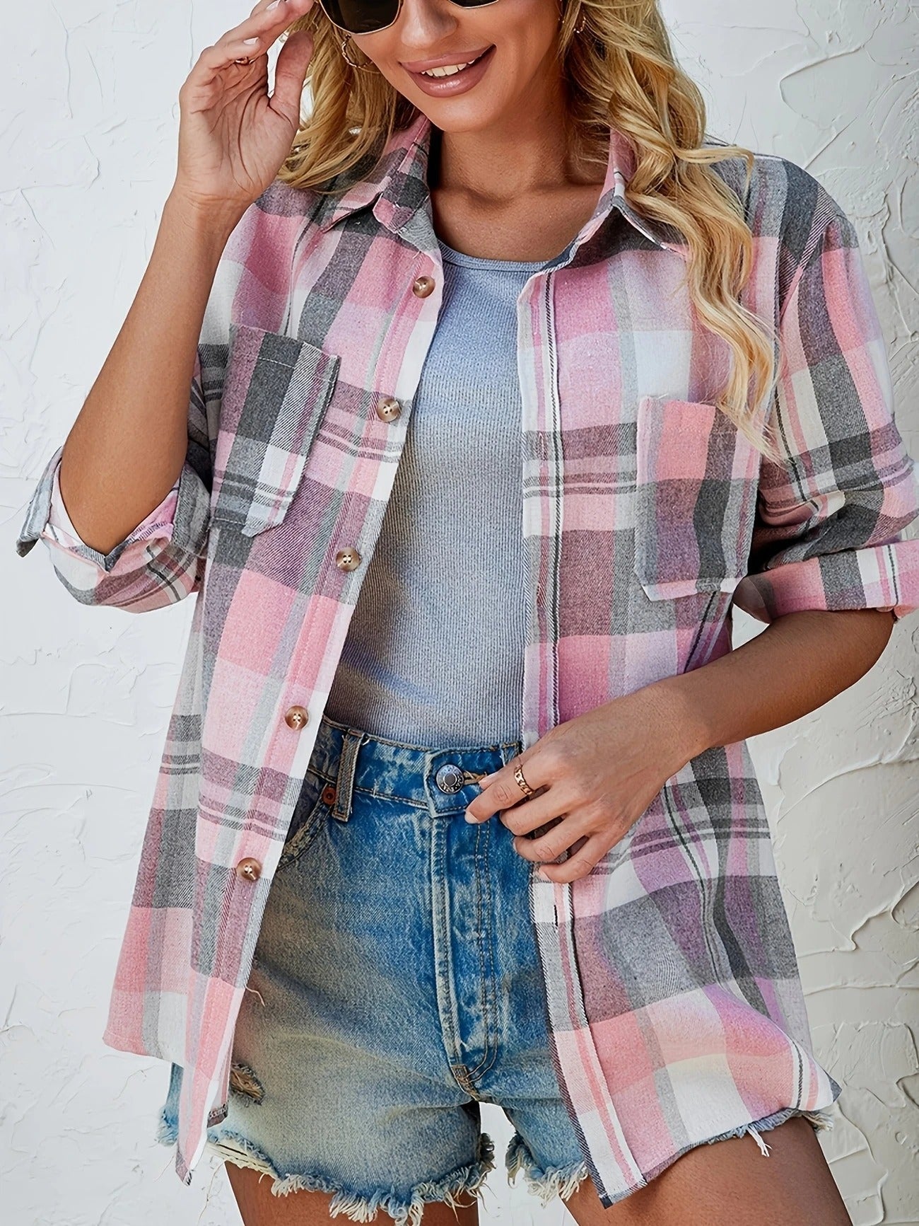 Alevioka Frances Camisa de Franela a Cuadros Oversized para Mujer