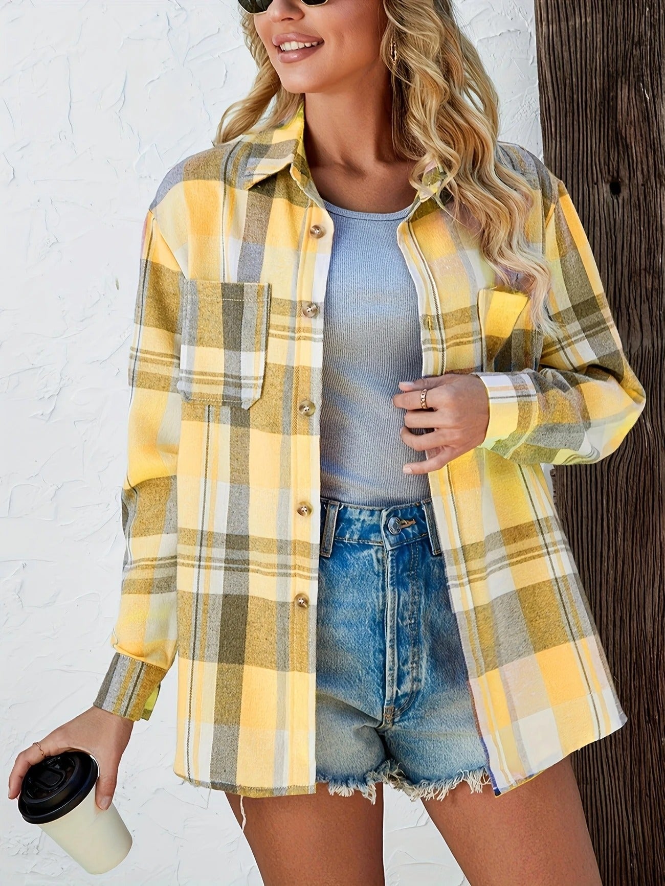 Alevioka Frances Camisa de Franela a Cuadros Oversized para Mujer