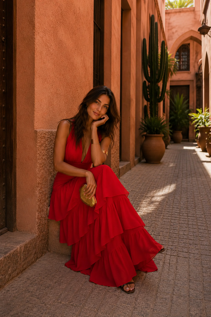 Valmont Madrid Vestido Manila Rojo con Ajuste Elástico