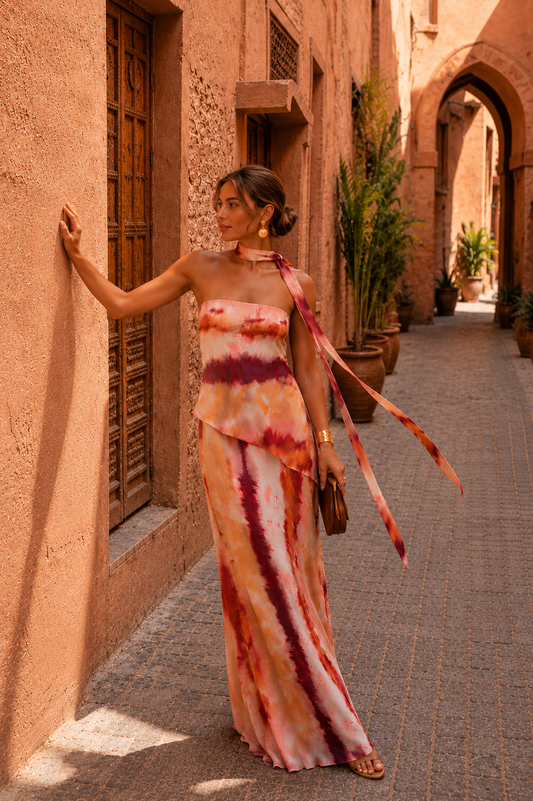 Valmont Madrid Vestido Largo Estampado Palabra de Honor Aitana