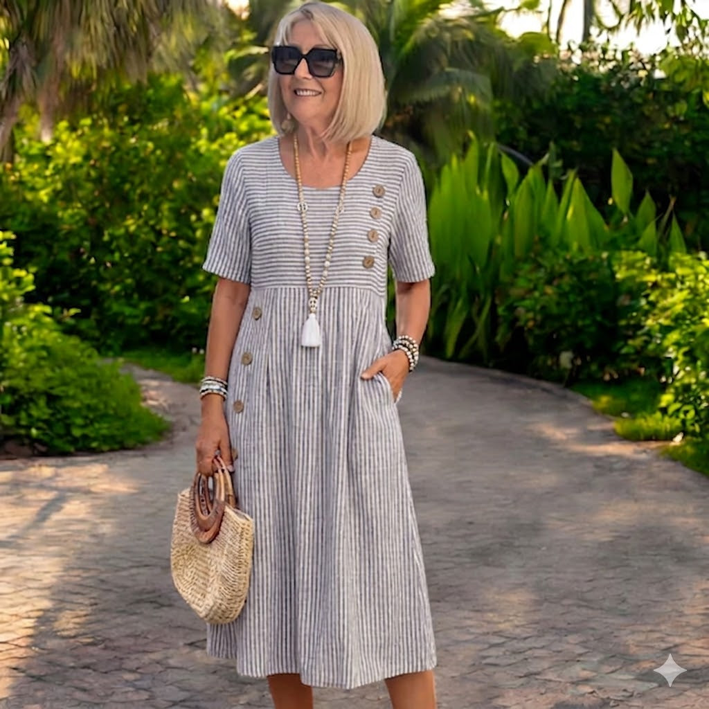 Julia Vestido Midi a Rayas Ligero y Vaporoso