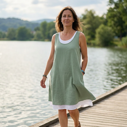 Shopetei Vestido de Verano con Capas sin Tirantes