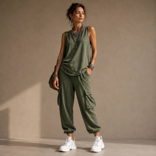 DRESOWO Conjunto Nina de Dos Piezas con Pantalones Cargo