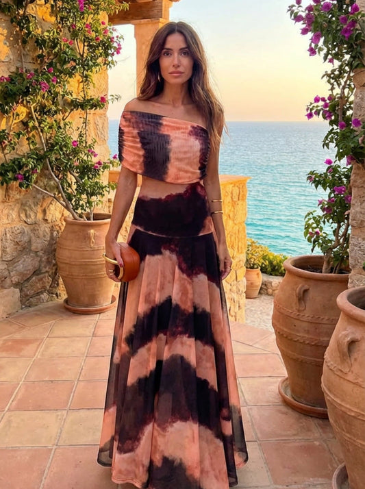 Lidia Nova Vestido Toledo Estampado Naranja y Marrón