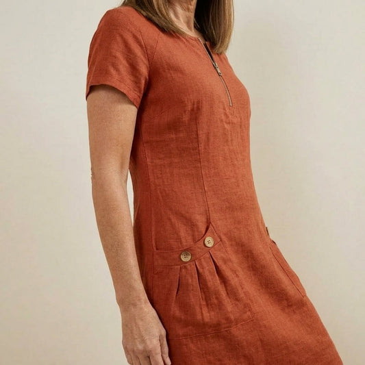 Vestido Eliana de Lino y Algodón con Cierre Frontal