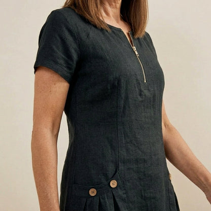Vestido Eliana de Lino y Algodón con Cierre Frontal