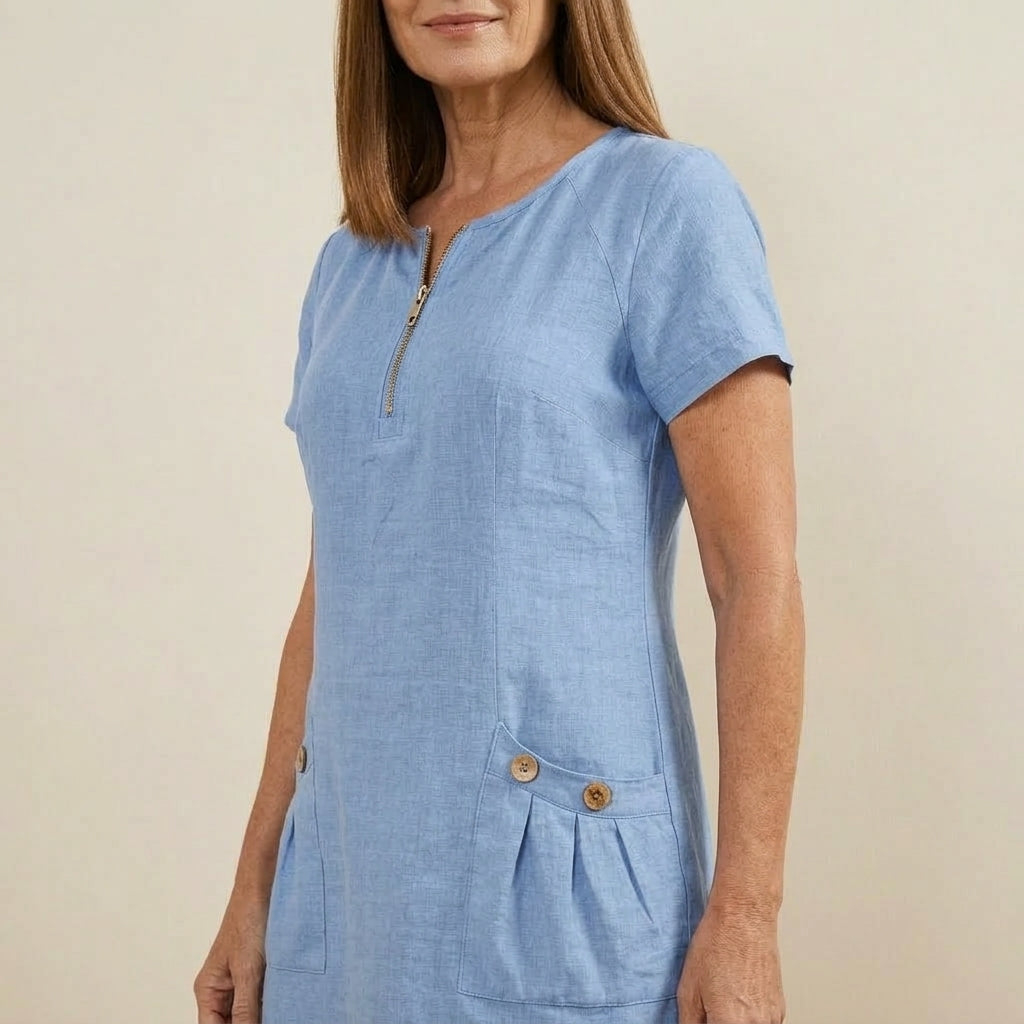 Vestido Eliana de Lino y Algodón con Cierre Frontal