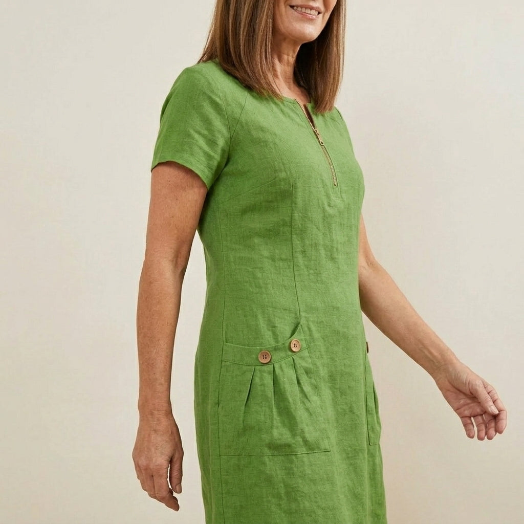 Vestido Eliana de Lino y Algodón con Cierre Frontal