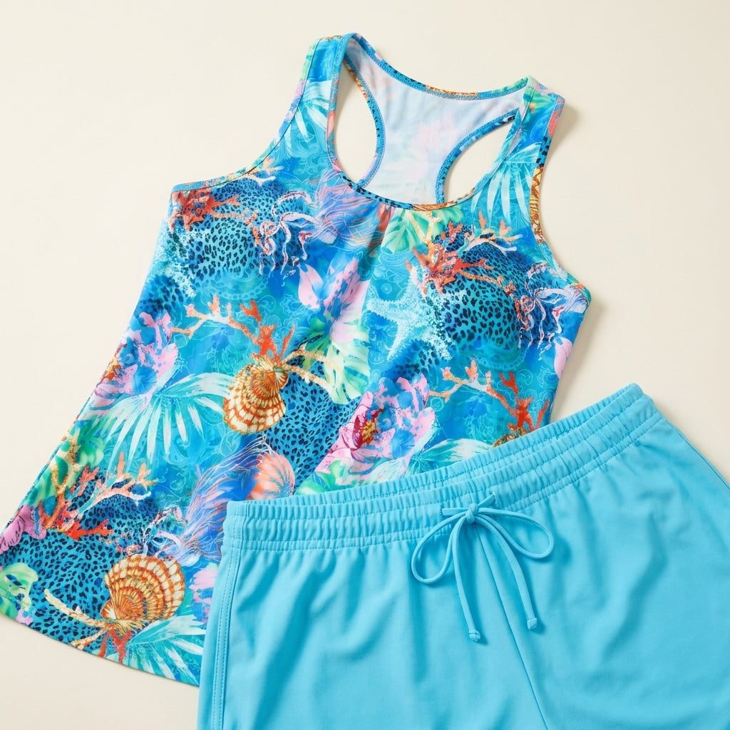Lia Moretti Trudy Tankini con Short Estampado Azul