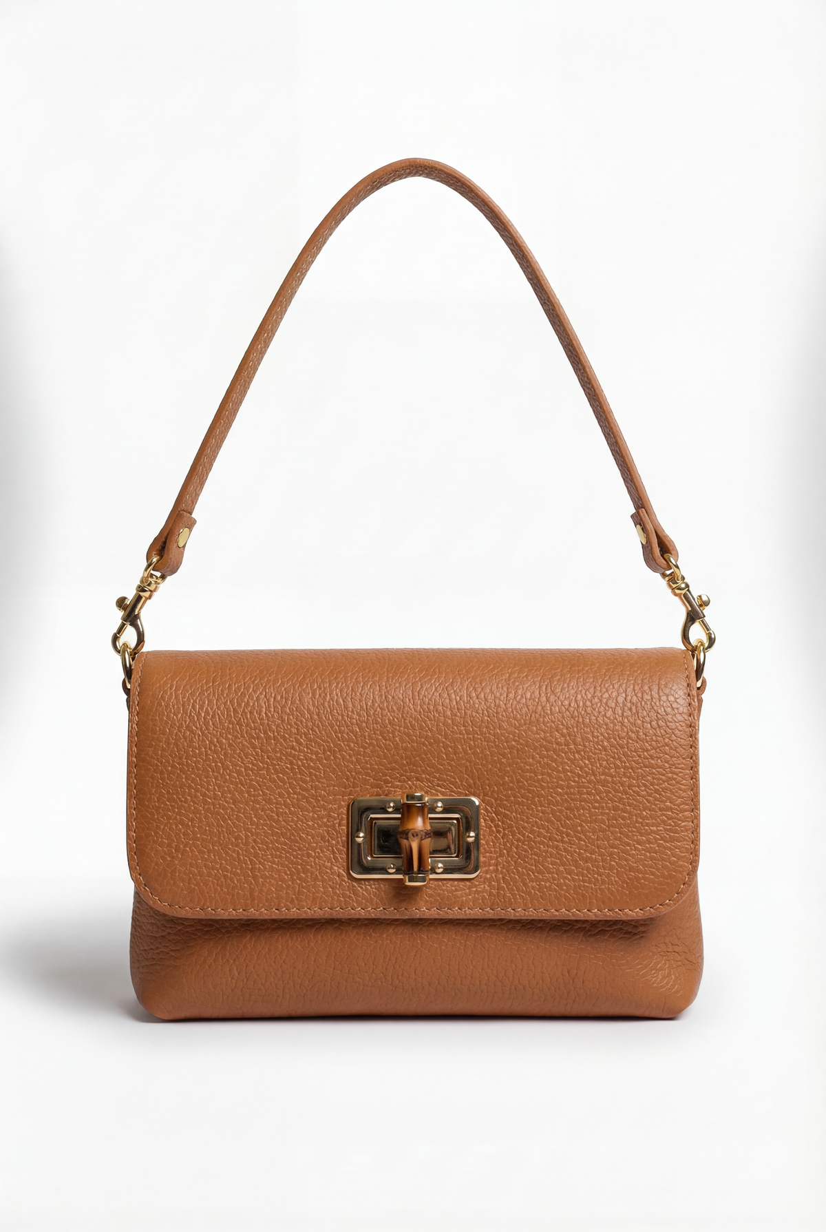 Bolso de Hombro de Piel Auténtica con Cierre Decorativo para Mujer