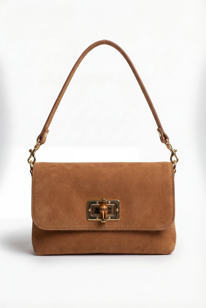 Bolso de Hombro de Piel Gamuzada con Bandolera para Mujer