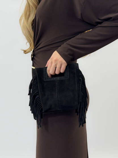 Minibolso de Piel Gamuzada con Flecos para Mujer