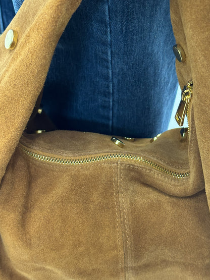 Bolso de Hombro de Piel Gamuzada con Tachuelas para Mujer
