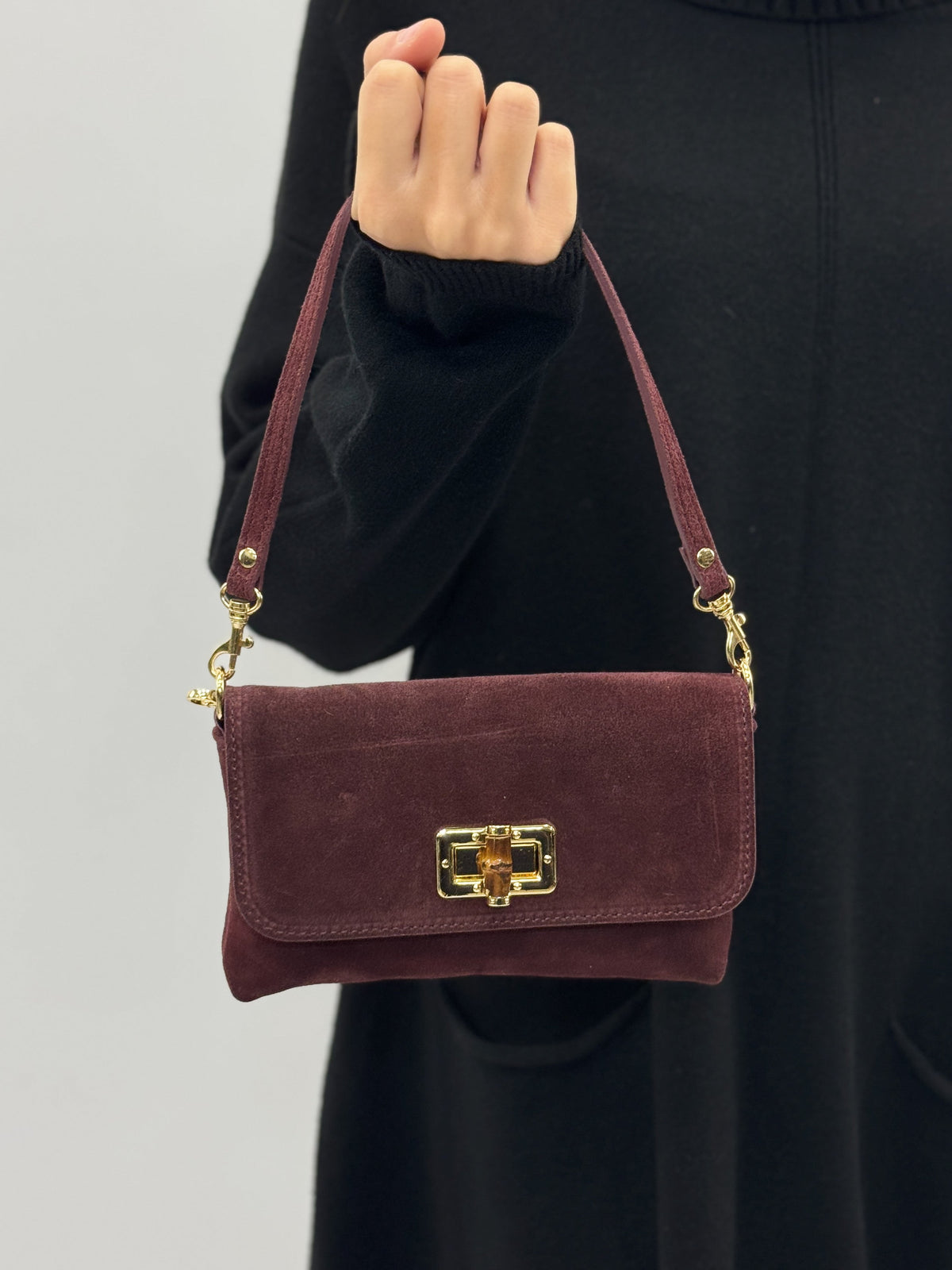 Bolso de Hombro de Piel Gamuzada con Bandolera para Mujer