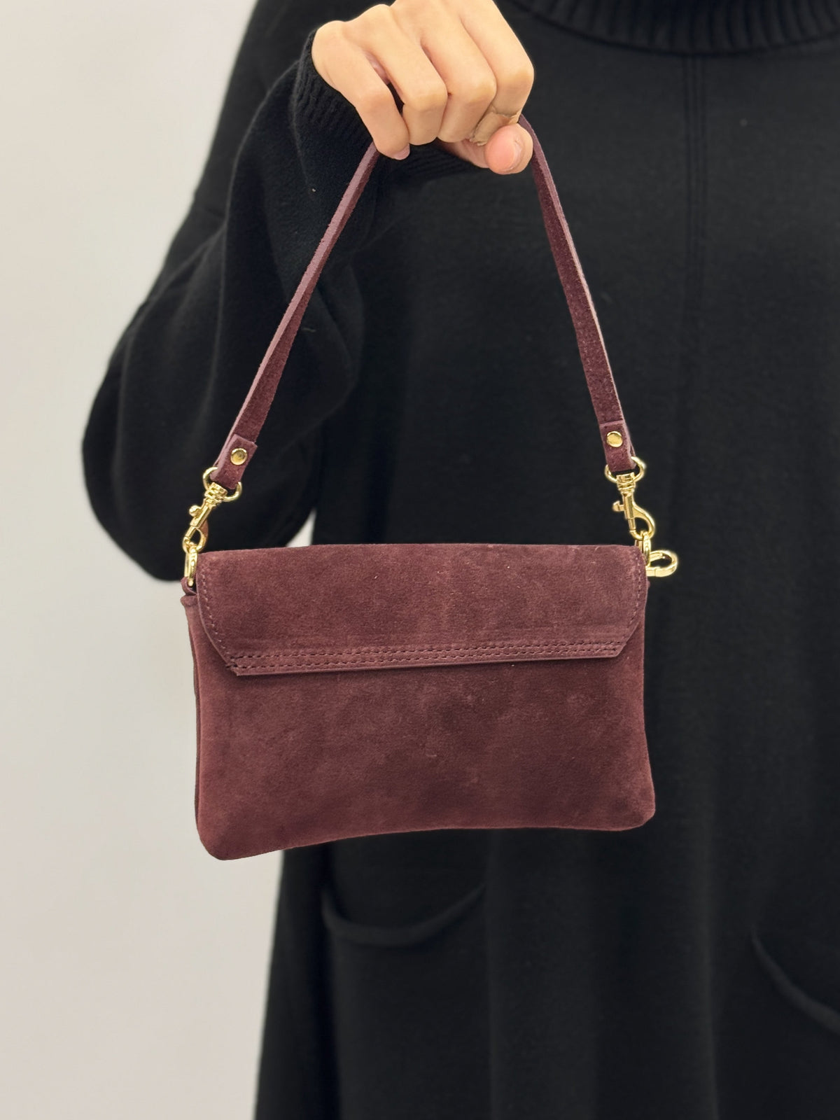 Bolso de Hombro de Piel Gamuzada con Bandolera para Mujer