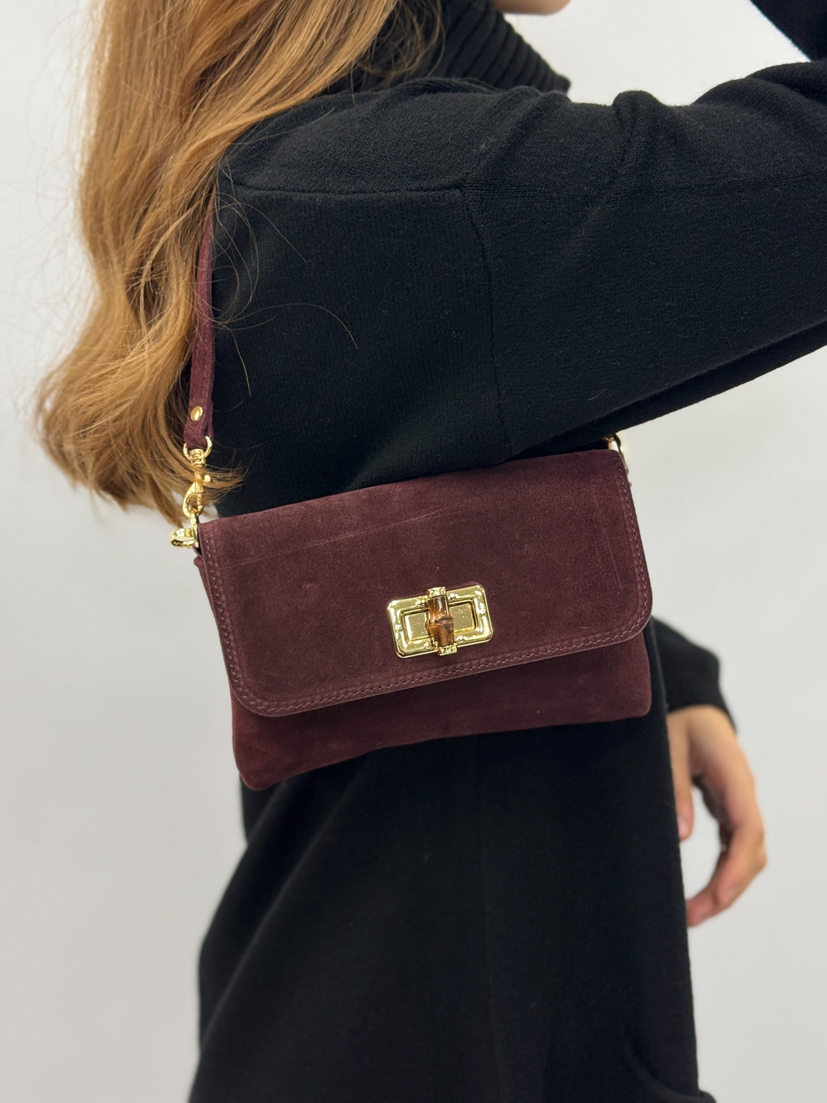 Bolso de Hombro de Piel Gamuzada con Bandolera para Mujer