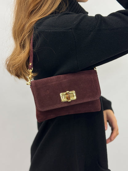 Bolso de Hombro de Piel Gamuzada con Bandolera para Mujer