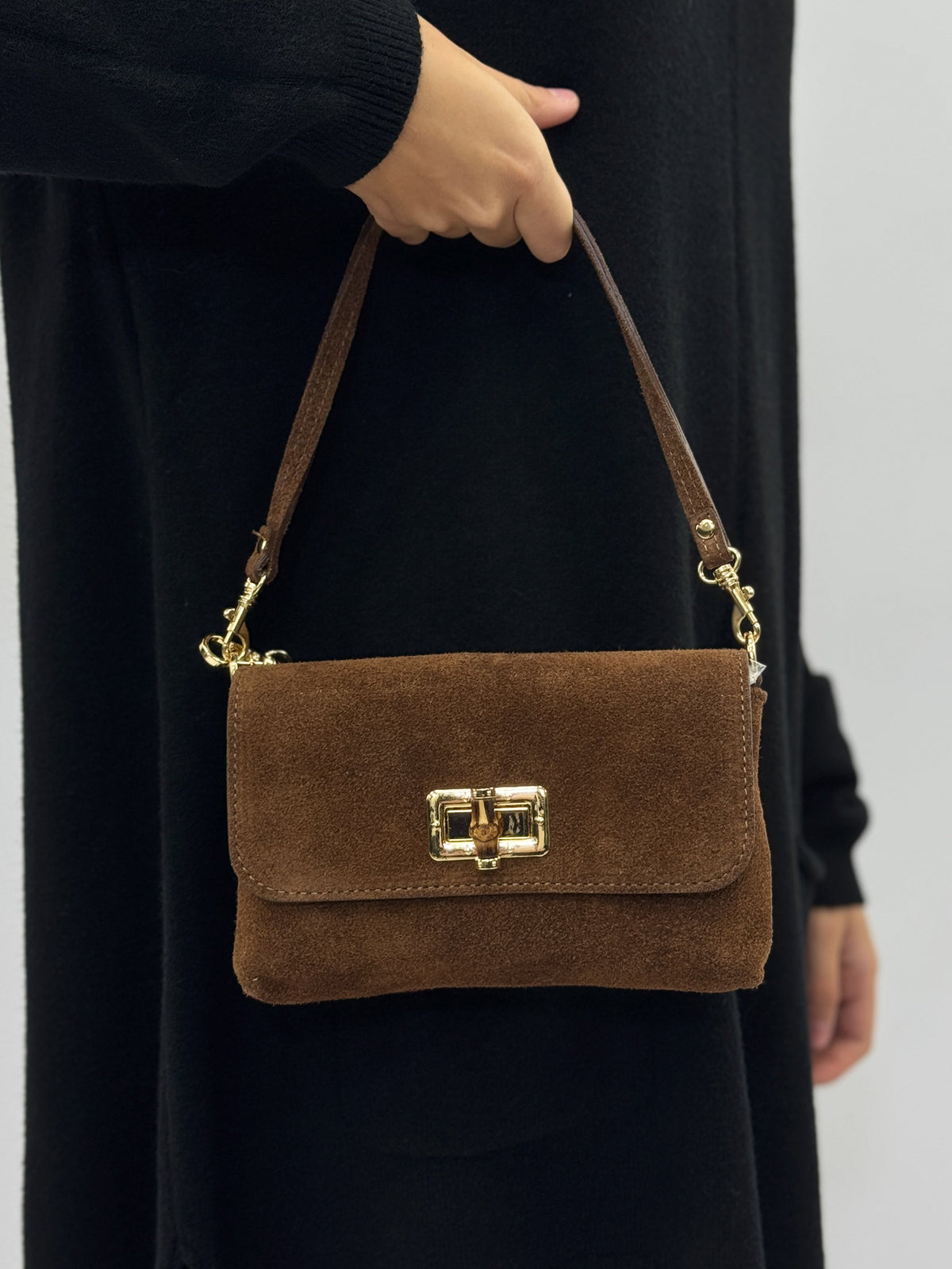 Bolso de Hombro de Piel Gamuzada con Bandolera para Mujer