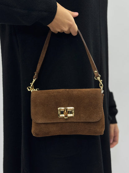 Bolso de Hombro de Piel Gamuzada con Bandolera para Mujer