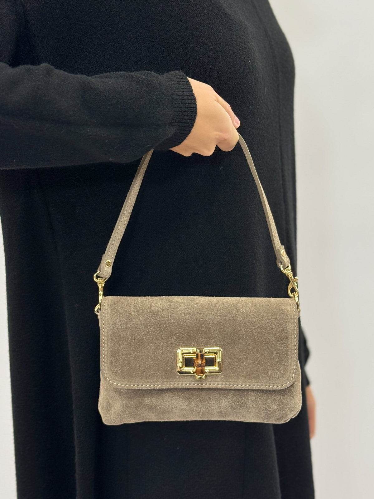 Bolso de Hombro de Piel Gamuzada con Bandolera para Mujer