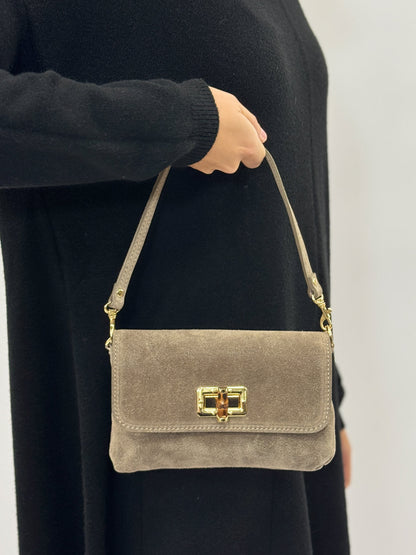 Bolso de Hombro de Piel Gamuzada con Bandolera para Mujer