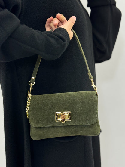 Bolso de Hombro de Piel Gamuzada con Bandolera para Mujer