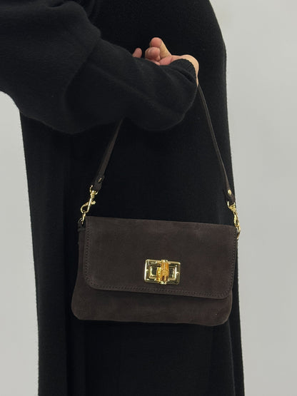 Bolso de Hombro de Piel Gamuzada con Bandolera para Mujer