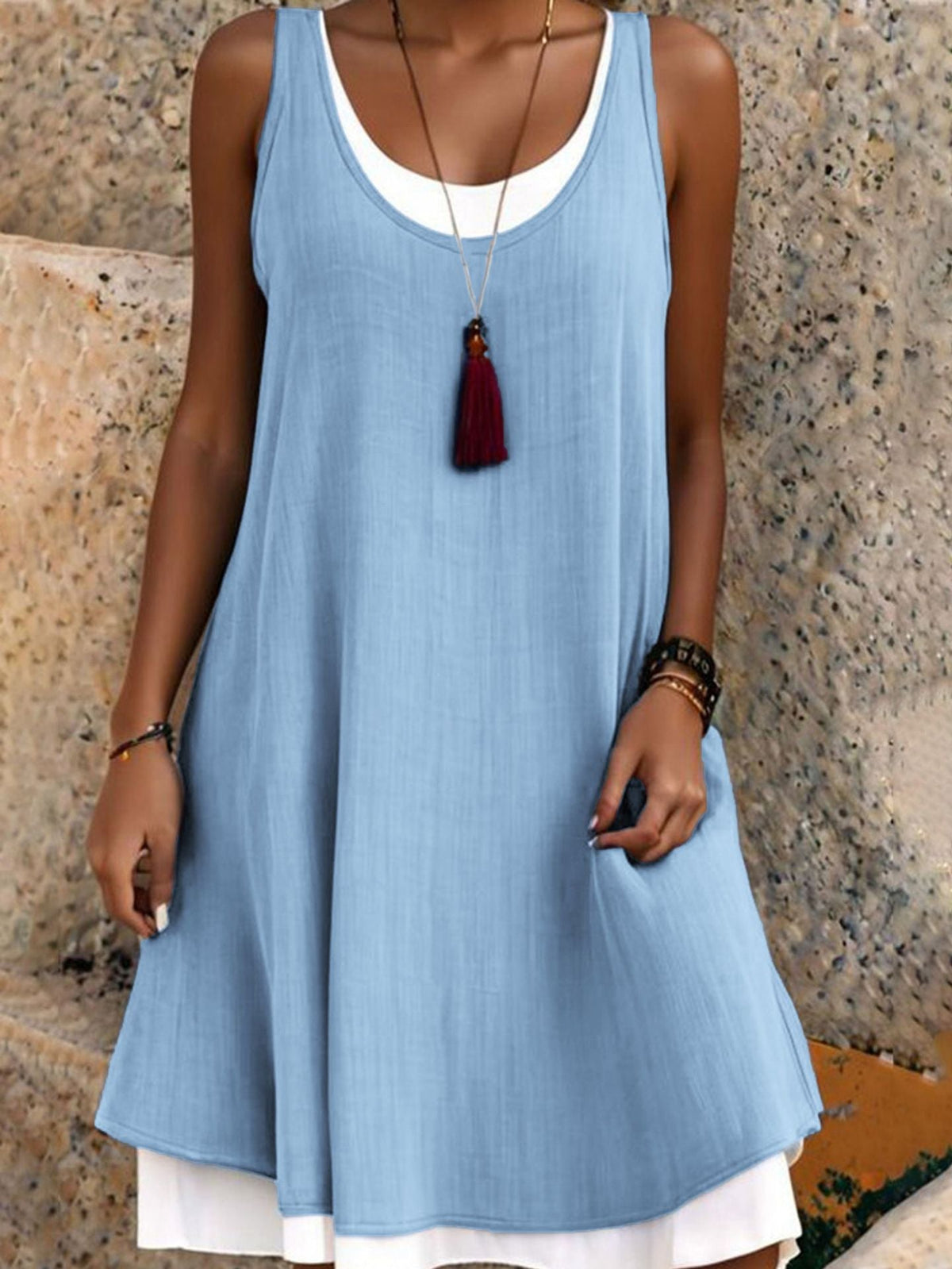 Shopetei Vestido de Verano con Capas sin Tirantes