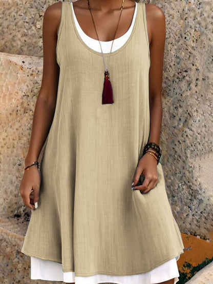Shopetei Vestido de Verano con Capas sin Tirantes