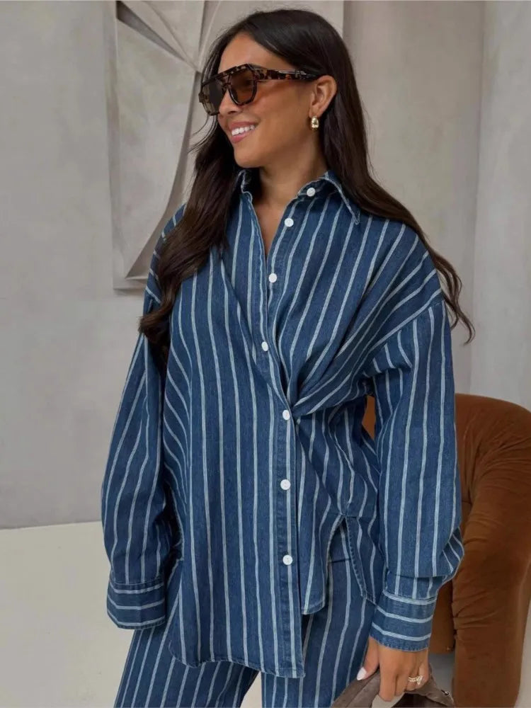 Medellín - Conjunto Pantalón y Camisa de Rayas Mujer