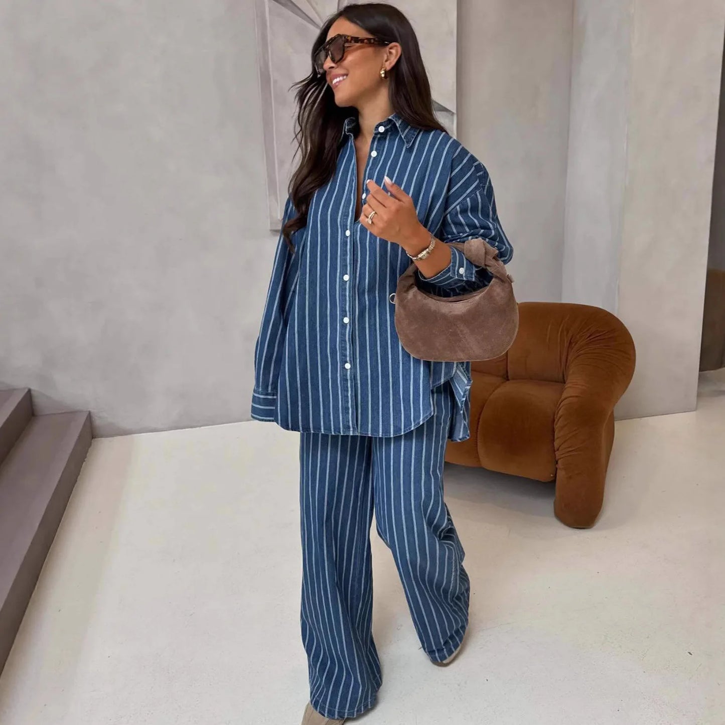 Medellín - Conjunto Pantalón y Camisa de Rayas Mujer