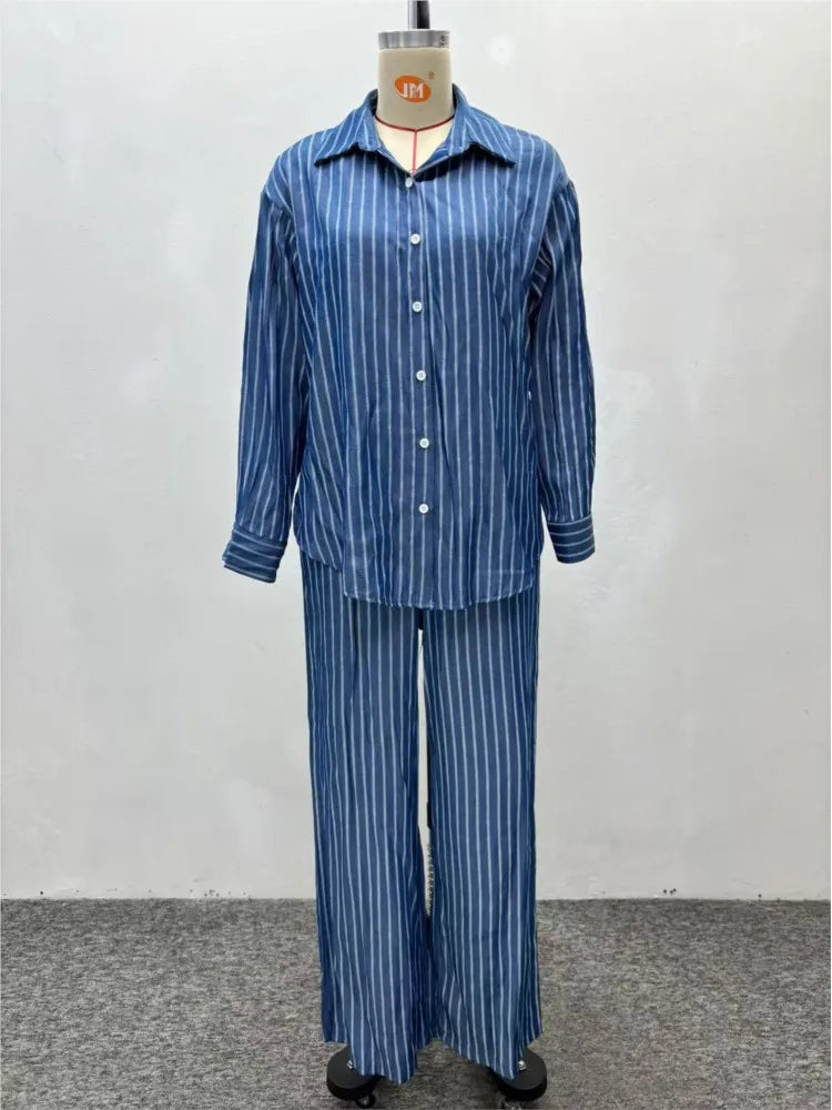 Medellín - Conjunto Pantalón y Camisa de Rayas Mujer