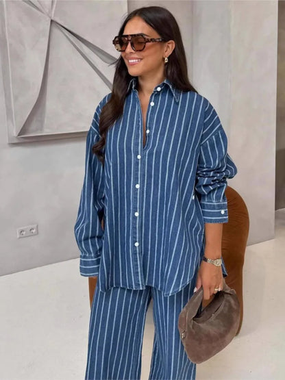 Medellín - Conjunto Pantalón y Camisa de Rayas Mujer